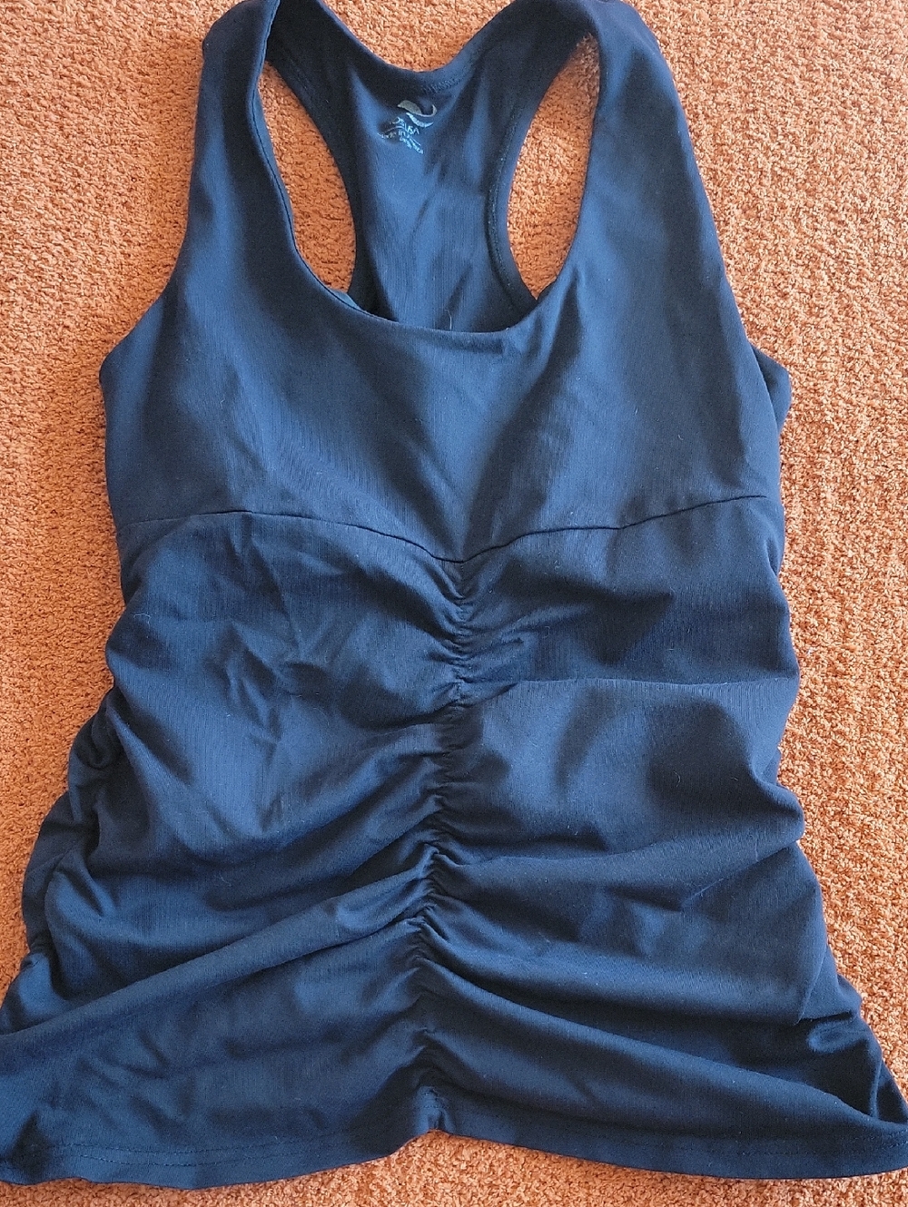 Ruched Black Racerback Tank Top - Women. Built in Bra.